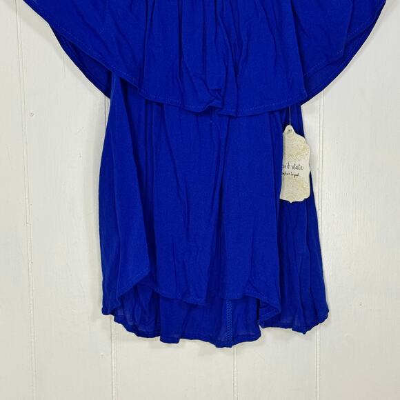 Altar'd State Womens Top Size Large Blue Coquette Beachy Coastal Travel Ruffled - Picture 3 of 12